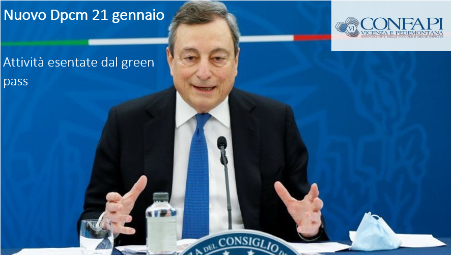 Nuovo Dpcm 21 gennaio, attività esenti green pass