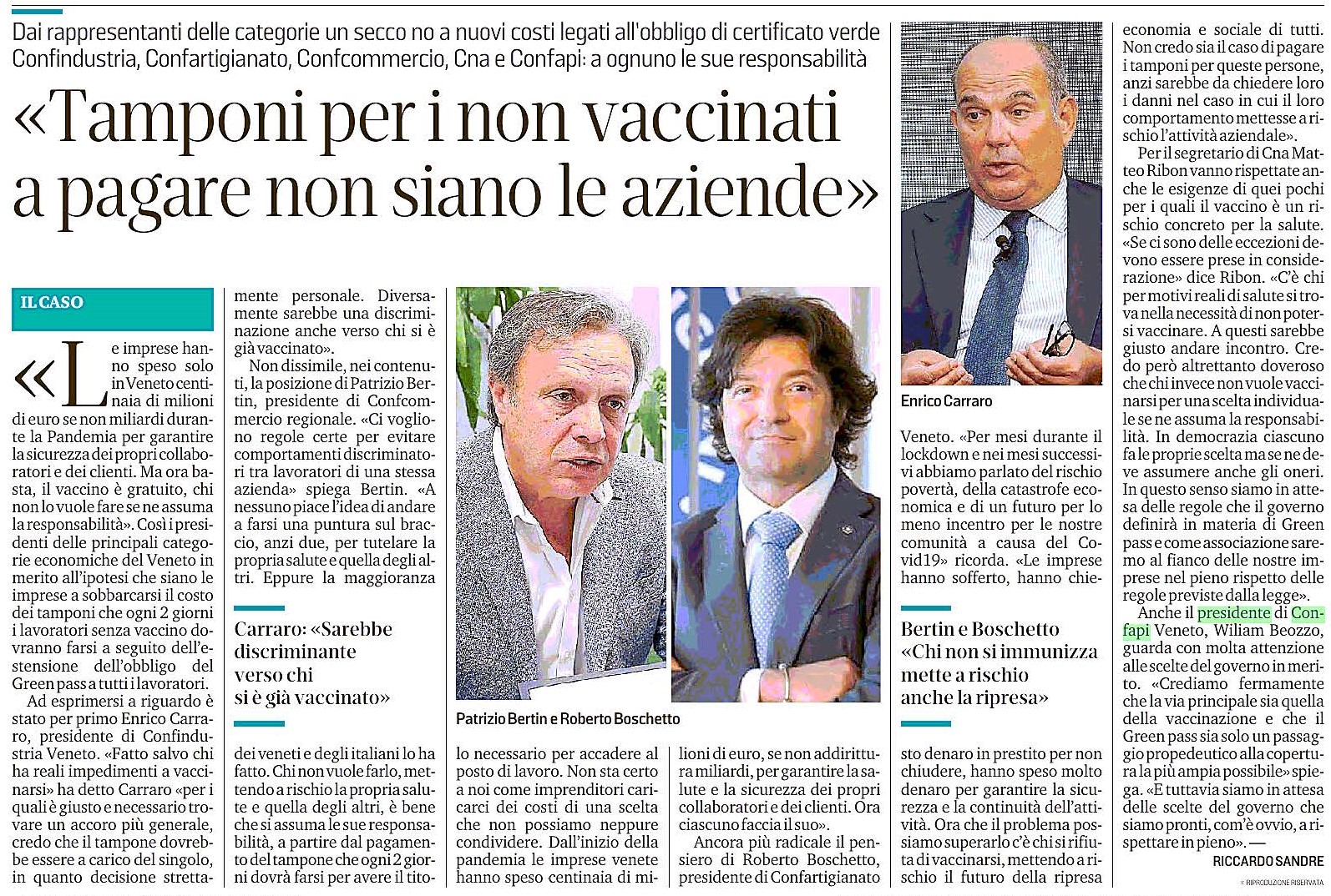 TAMPONI PER I NON VACCINATI: Parlano i rappresentanti delle categorie