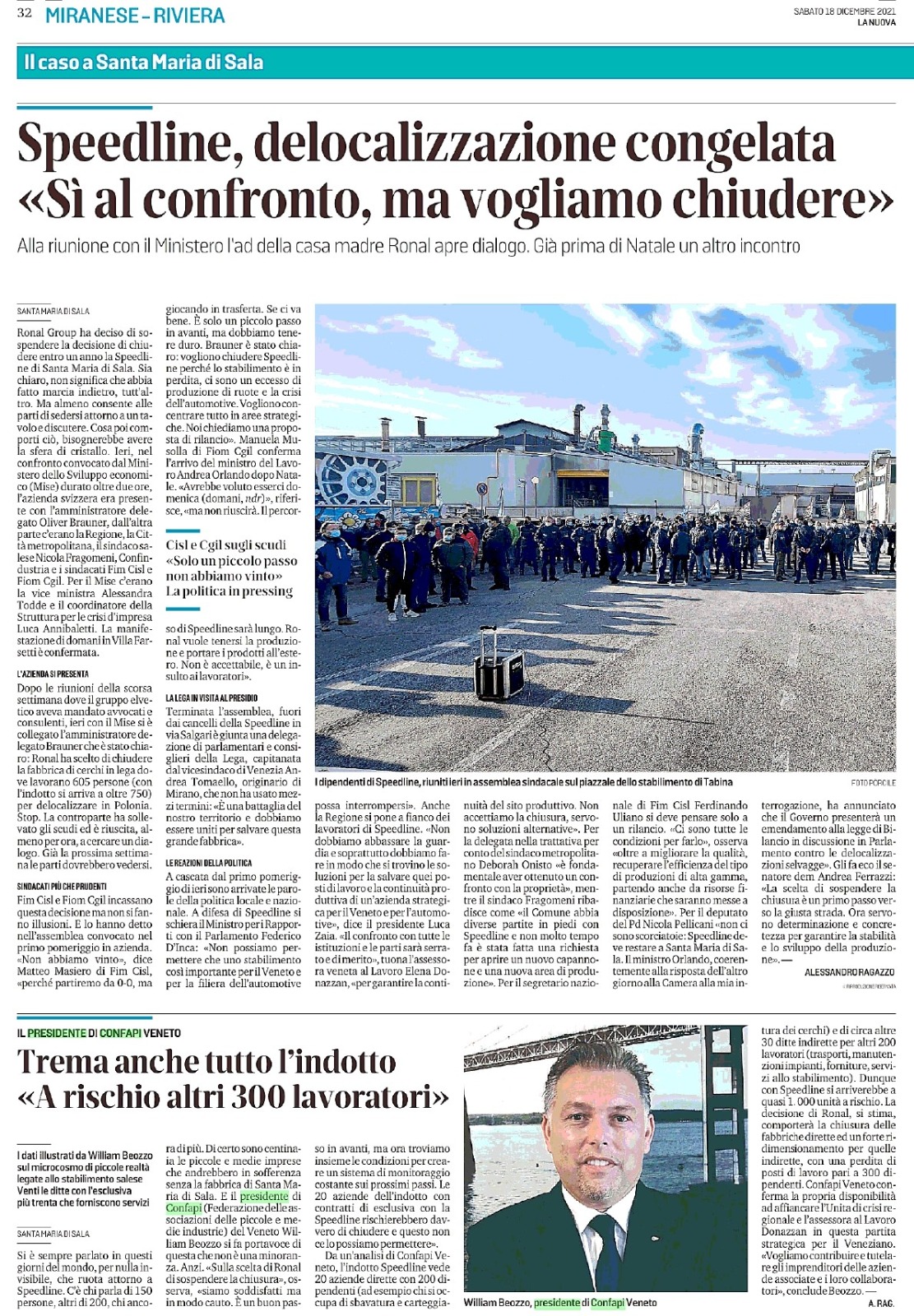 Il Presidente di Confapi Veneto sul caso Speedline